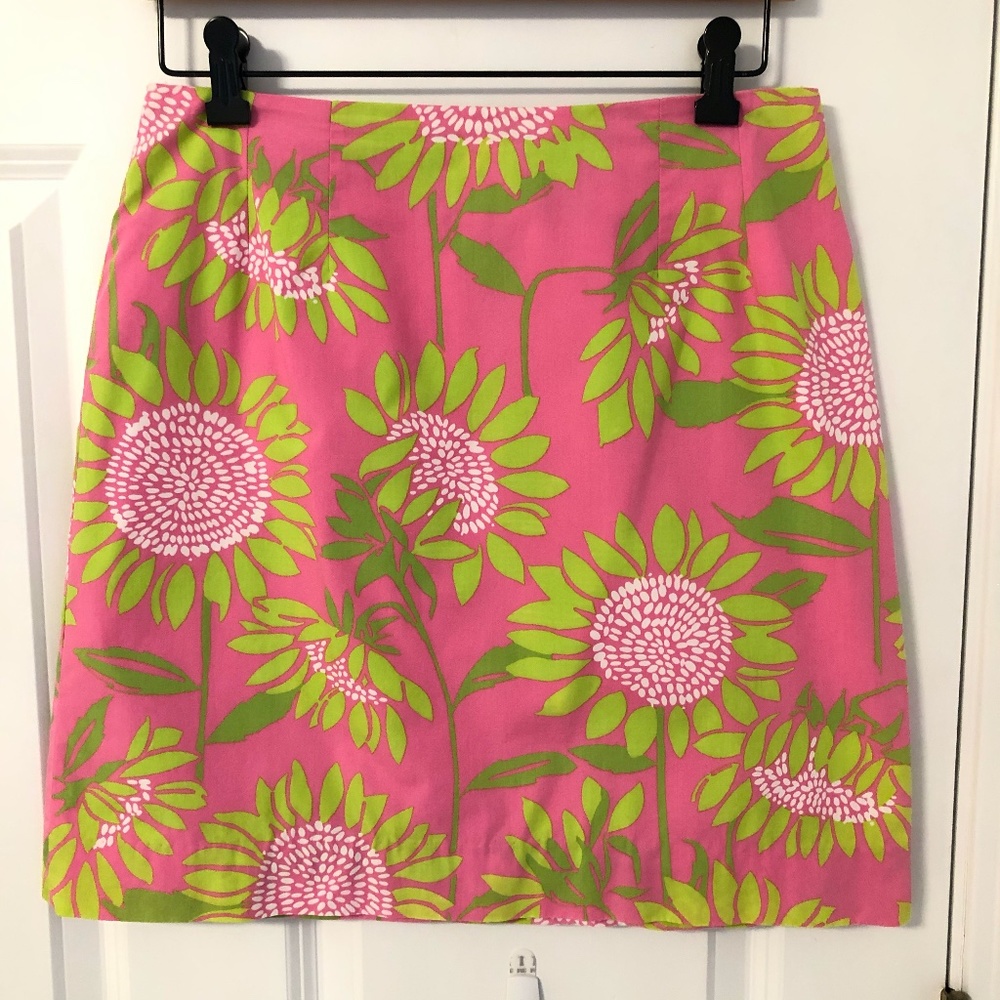 Lilly Pulitzer Pink Floral A-Line Skirt with Lime Accents